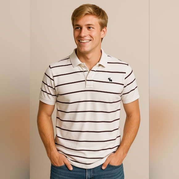 Vintage Abercrombie & Fitch Muscle Striped Polo Shirt Medium Maroon White Preppy - Picture 1 of 6